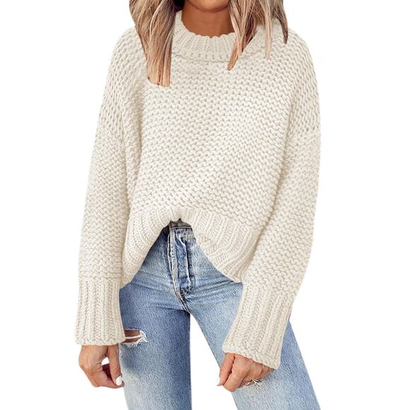 Womens Oversized Chunky Sweaters Crewneck Long Sleeve Cable Knit Fall Pullover - Picture 1 of 5